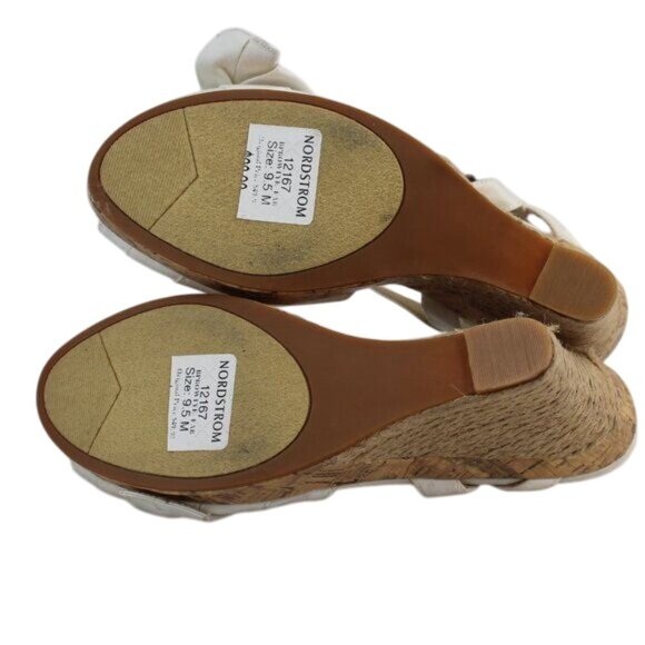 BP Nordstorm Off White Canvas Bow Tie Fab Open Toe Strappy Platform Wedge Heels - Picture 8 of 9